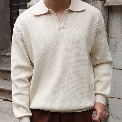 Polo Shirt - V Neck & Soft Blend Long Sleeve Ease Shape