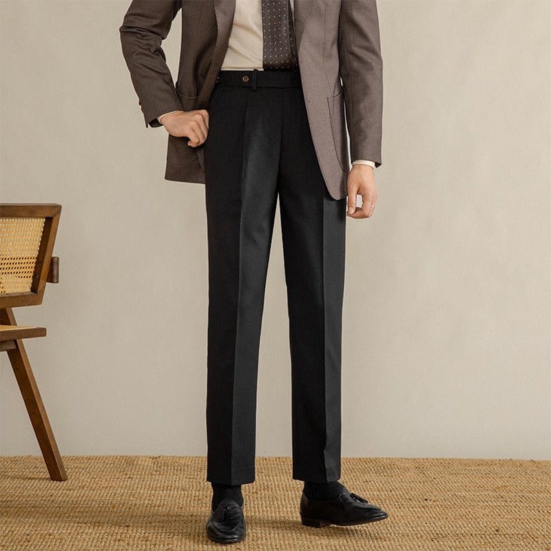Trousers - Herringbone Blend Pleated Front & Adjust Tabs