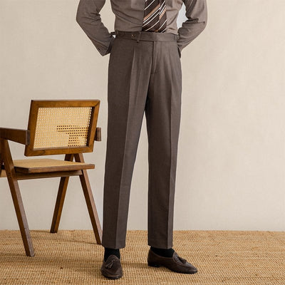 Trousers - Herringbone Blend Pleated Front & Adjust Tabs